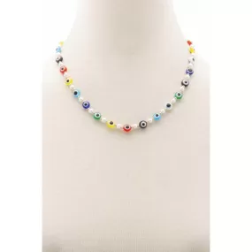 Evil Eye Pearl Bead Necklace