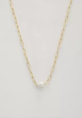 Pearl Bead Oval Link Necklace