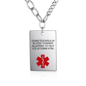 Personalized Engraving Emergency Medical Alert ID Necklace Customized Rectangle Stainless Steel Pendants for Men and Women Jewelry